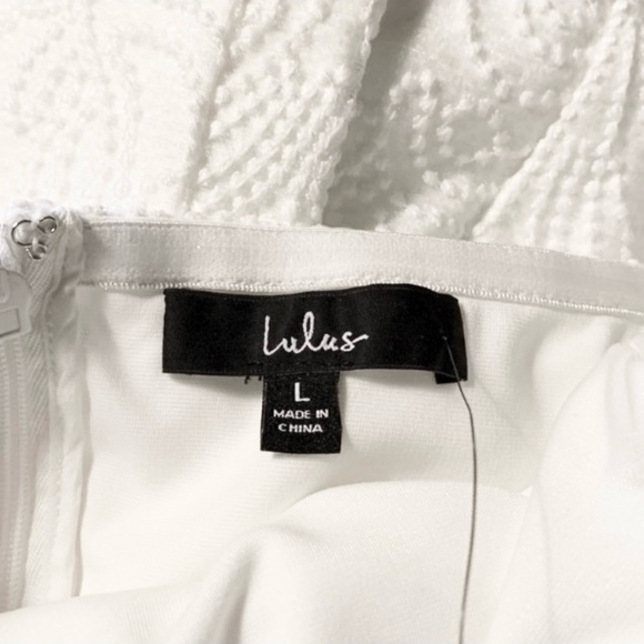LULU’S Got Your Attention White Embroidered Strapless Bodycon Dress Size Large - Picture 12 of 15